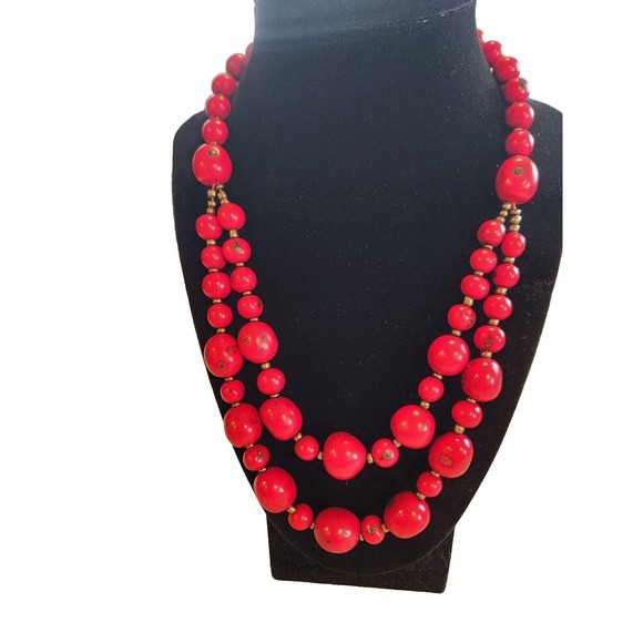 ACAI Seed Necklace Red Beads Handmade In Ecuador 17.5" - Picture 3 of 4